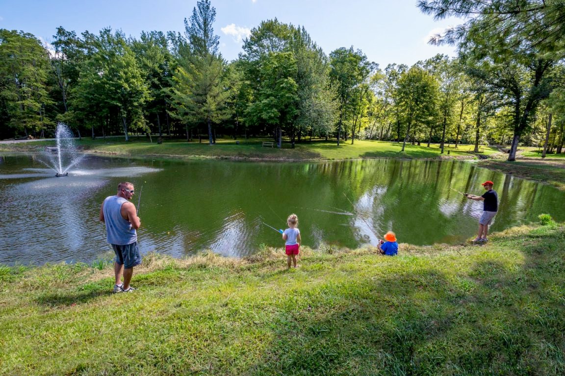 Fishing pond with fountain