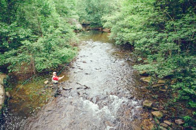 Fly fishing in Rock Creek near the campground